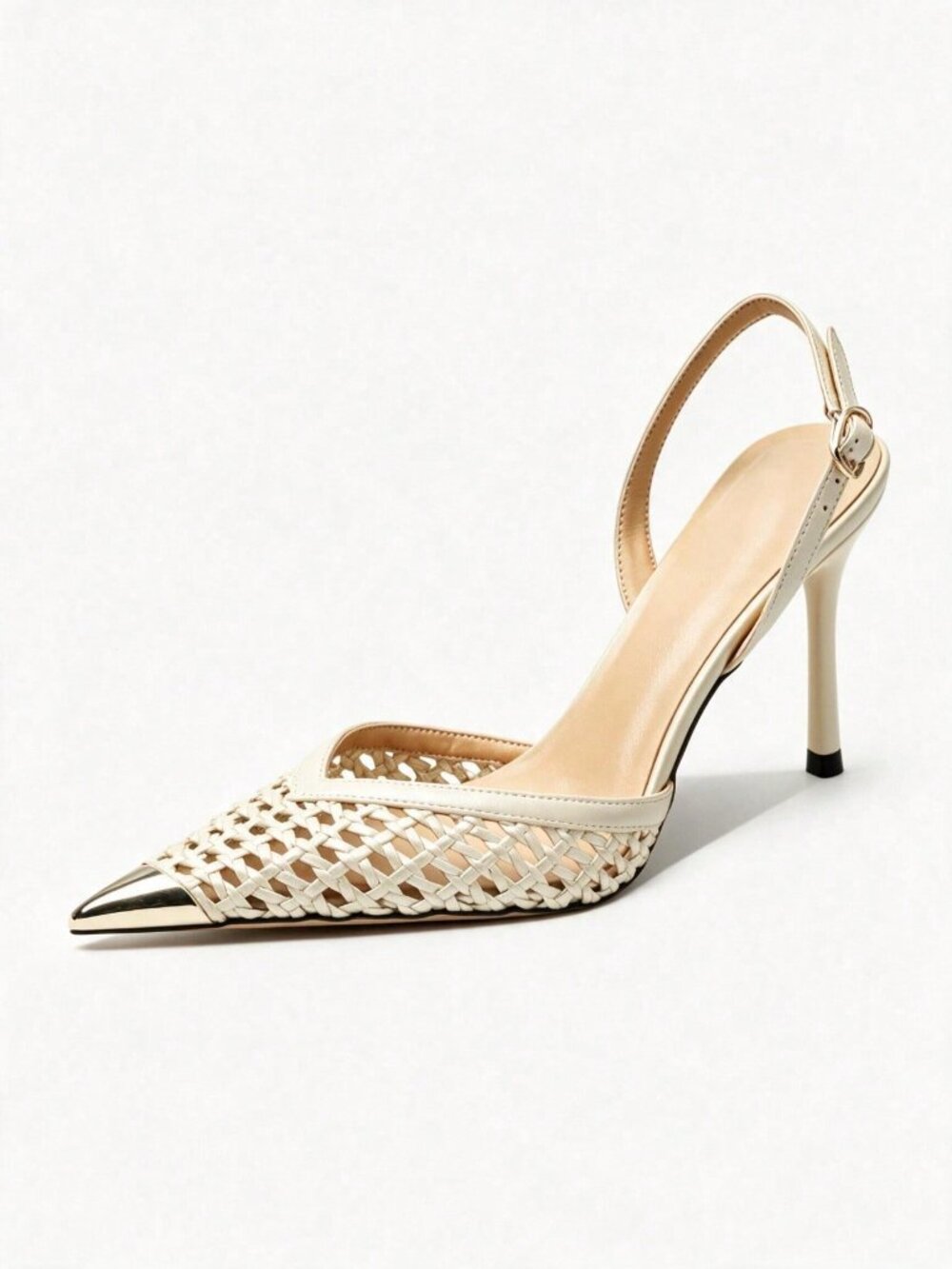 Beige Glamorous Women's Rhinestone Mesh High Heel Court Pumps